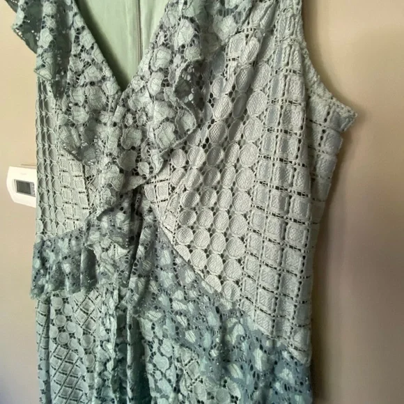 ANTHROPOLOGIE Antoinette Green Ruffle Midi Lace Crochet Dress Size 16 - Picture 8 of 10